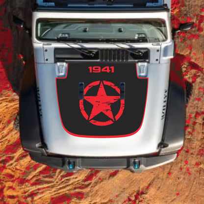 Hood Panel Decal/Sticker - Center Star 1941 with Border Graphic Decal Graphic Kit - For Jeep JL JLU Sahara 2018-2025 - Premium Vinyl