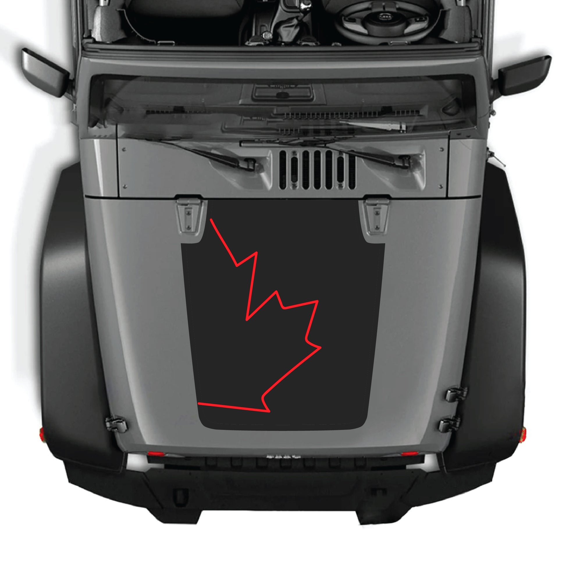 Canada full leaf hood decal graphic kit for Jeep Wrangler JK JKU 2007-2018, made with premium vinyl by CarCode.