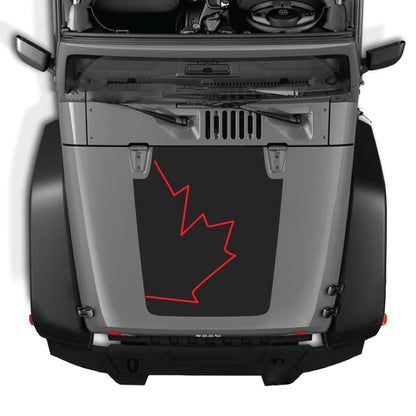 Canada full leaf hood decal graphic kit for Jeep Wrangler JK JKU 2007-2018, made with premium vinyl by CarCode.