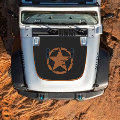 Hood Panel Decal/Sticker - Center Star with Border Graphic Decal Graphic Kit - For Jeep JL JLU Sahara 2018-2025 - Premium Vinyl