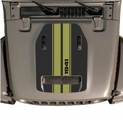 Hood Panel Decal/Sticker - 1941 Stripes Graphic Decal Graphic Kit - For Jeep JL JLU 392 2018 - Premium Vinyl