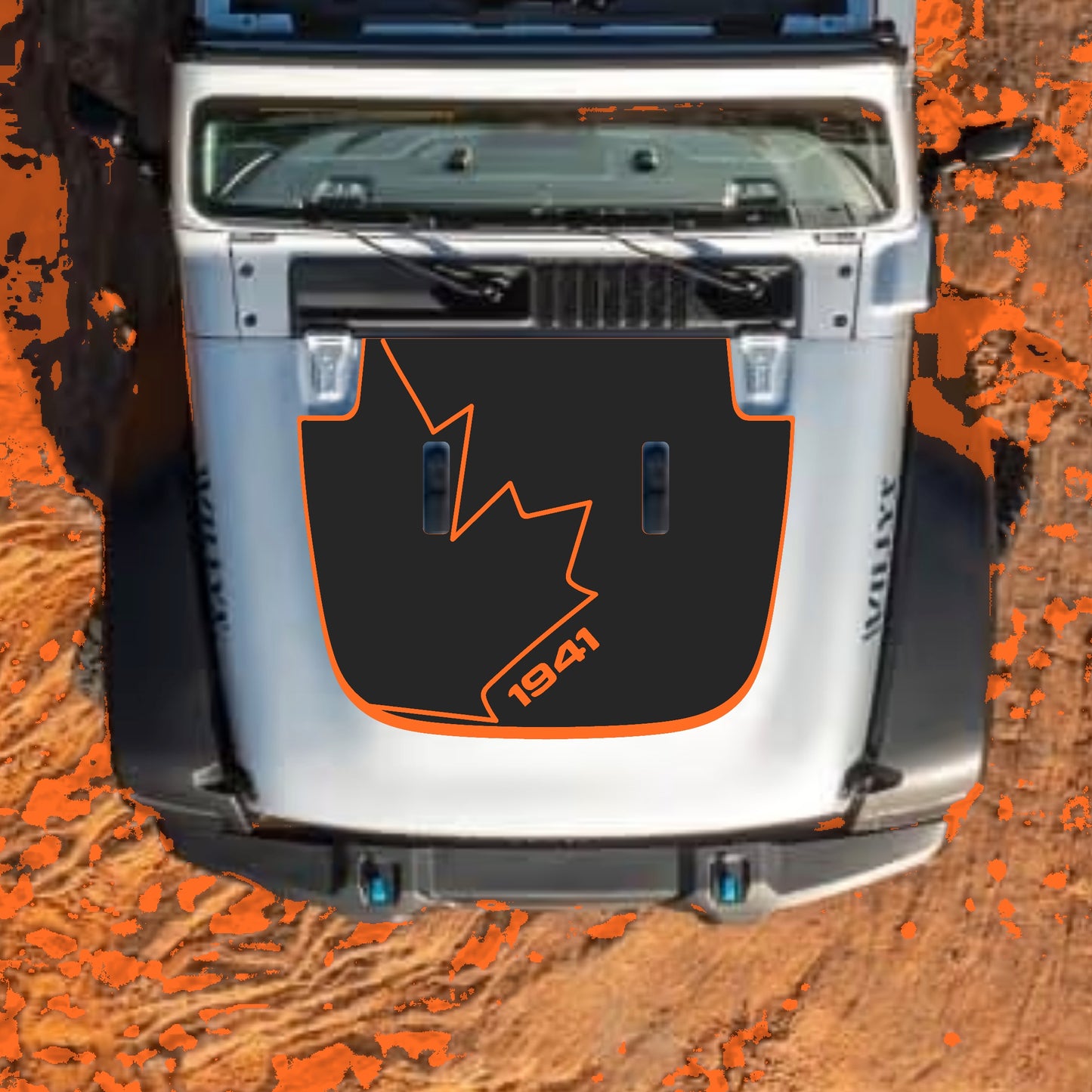 Hood Panel Decal/Sticker - Canada Full Leaf 1941 with Border Graphic Decal Graphic Kit - For Jeep JL JLU Sahara 2018-2025 - Premium Vinyl
