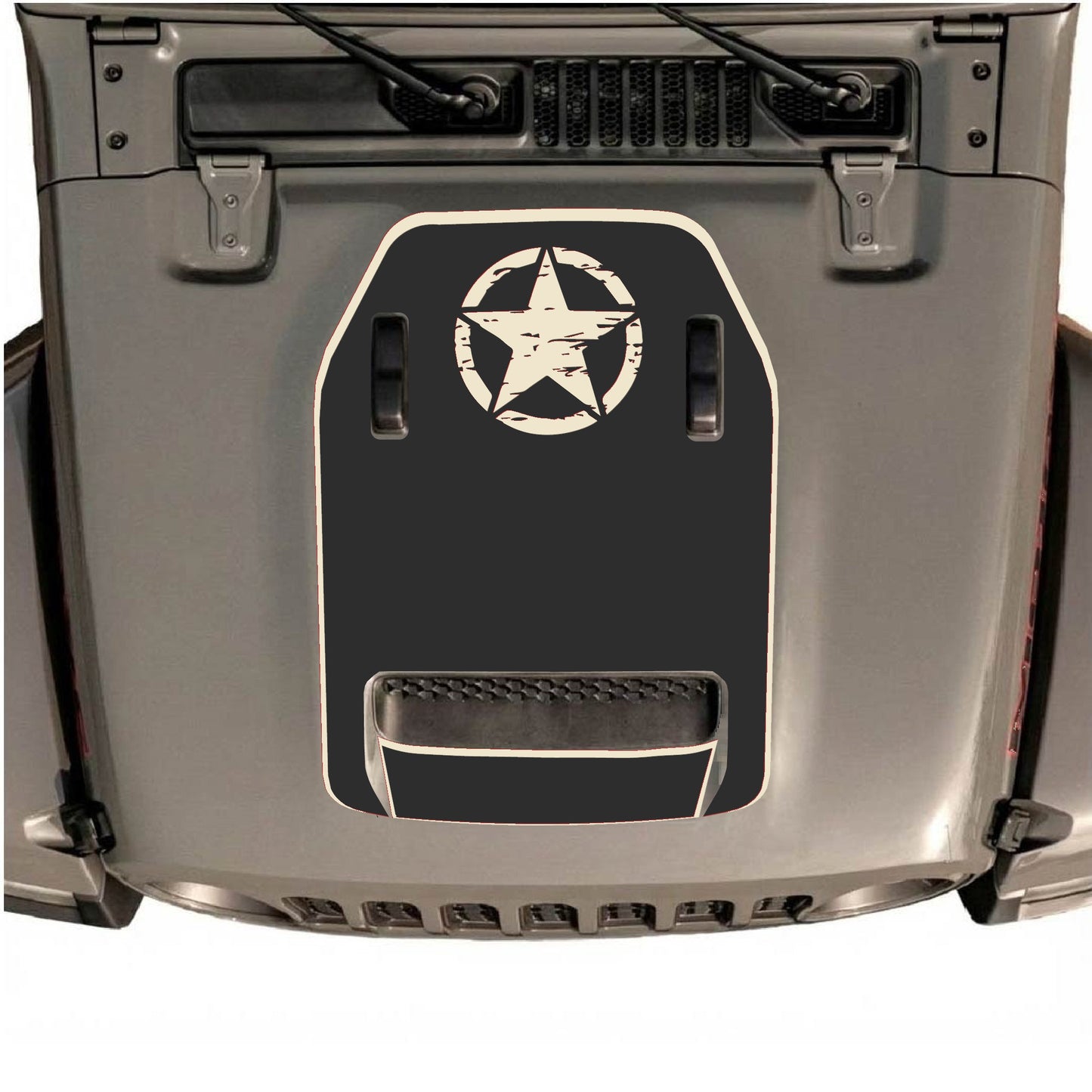 Hood Panel Decal/Sticker - Top Star with Border Graphic Decal Graphic Kit - For Jeep JL JLU 392 2018 - Premium Vinyl