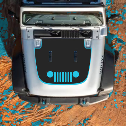 Hood Panel Decal/Sticker - Full Grill with Border Graphic Decal Graphic Kit - For Jeep JL JLU Sahara 2018-2025 - Premium Vinyl