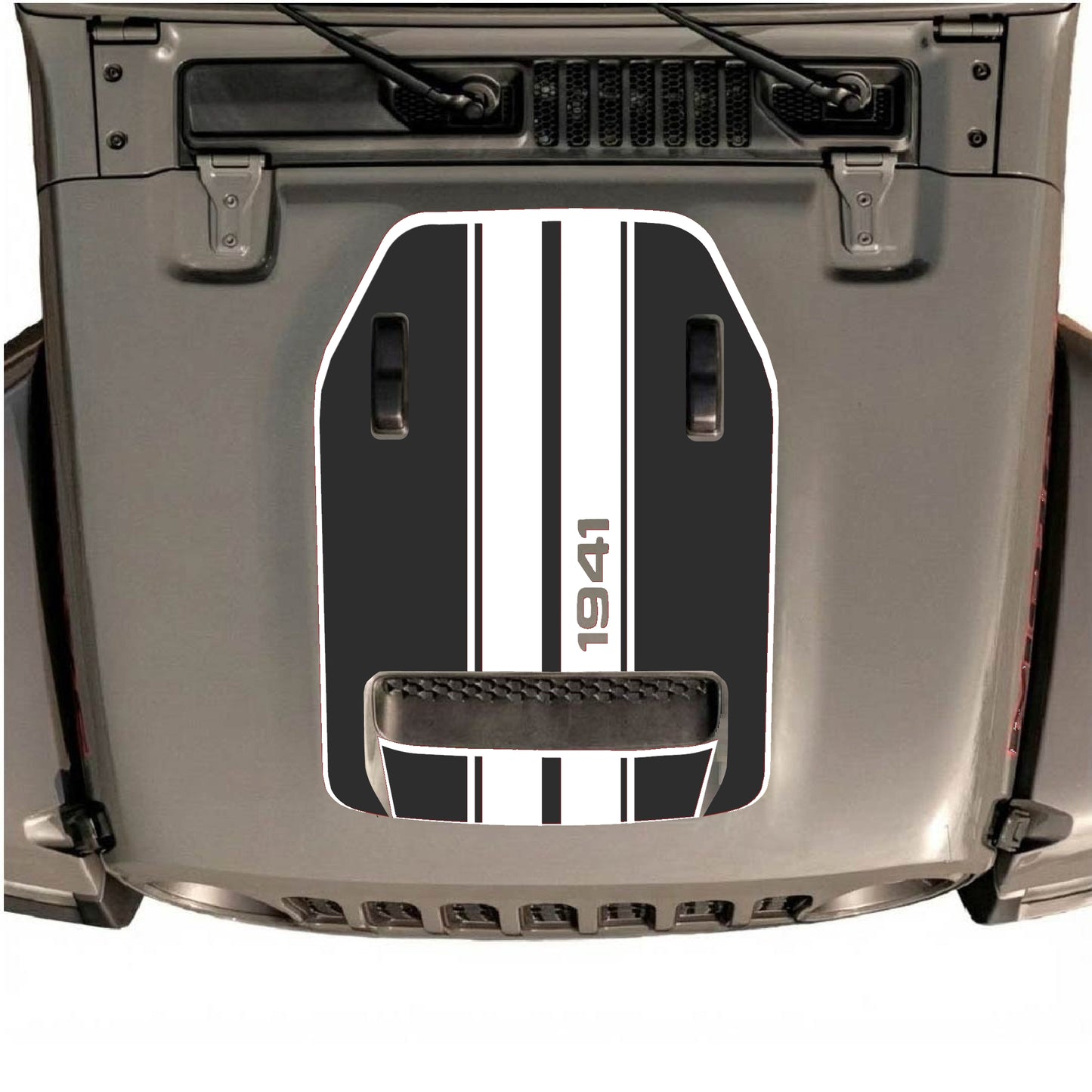 Hood Panel Decal/Sticker - 1941 Stripes with Border Graphic Decal Graphic Kit - For Jeep JL JLU 392 2018 - Premium Vinyl
