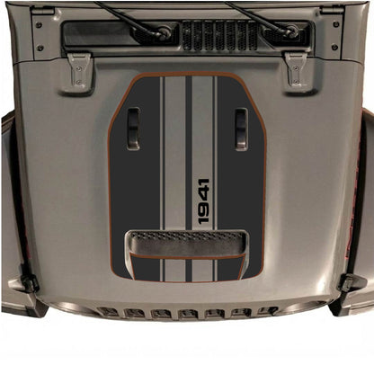 Hood Panel Decal/Sticker - Black 1941 Stripes with Border Graphic Decal Graphic Kit - For Jeep JL JLU 392 2018 - Premium Vinyl