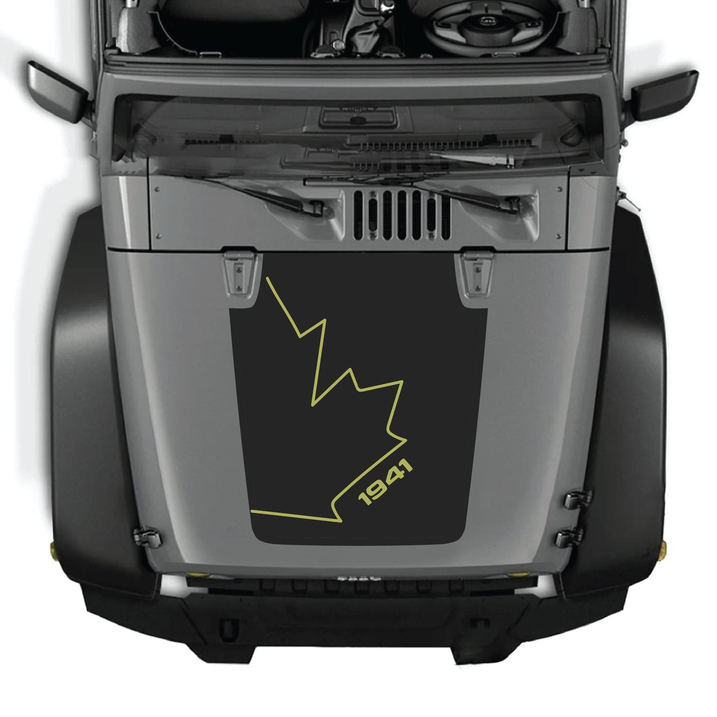CarCode Canada full leaf hood decal sticker on Jeep Wrangler JK JKU 2007-2018, premium vinyl graphic kit.