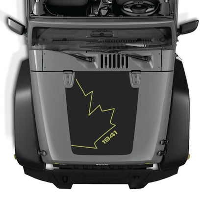 CarCode Canada full leaf hood decal sticker on Jeep Wrangler JK JKU 2007-2018, premium vinyl graphic kit.