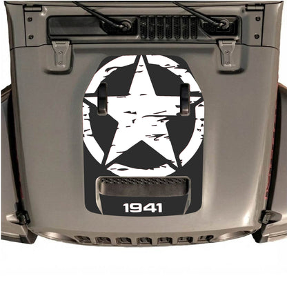 Hood Panel Decal/Sticker - 1941 Full Star Graphic Decal Graphic Kit - For Jeep JL JLU 392 2018 - Premium Vinyl