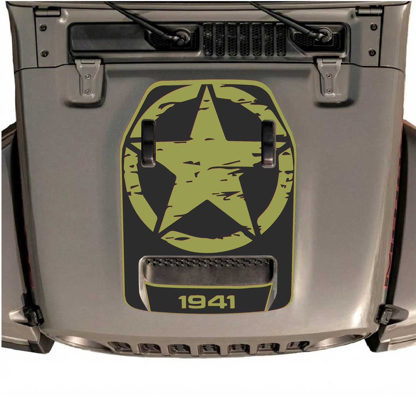 Hood Panel Decal/Sticker - 1941 Full Star with Border Graphic Decal Graphic Kit - For Jeep JL JLU 392 2018 - Premium Vinyl