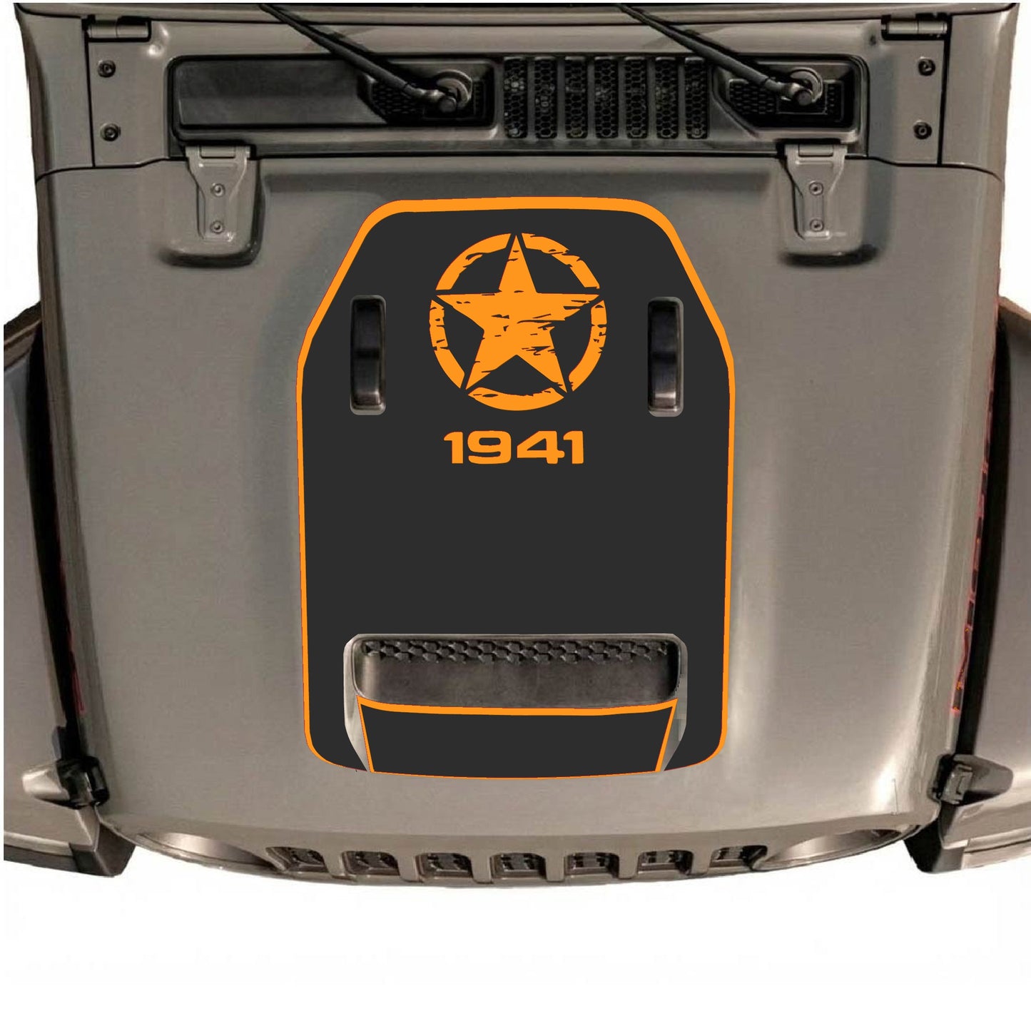 Hood Panel Decal/Sticker - 1941 Top Star with Border Graphic Decal Graphic Kit - For Jeep JL JLU 392 2018 - Premium Vinyl