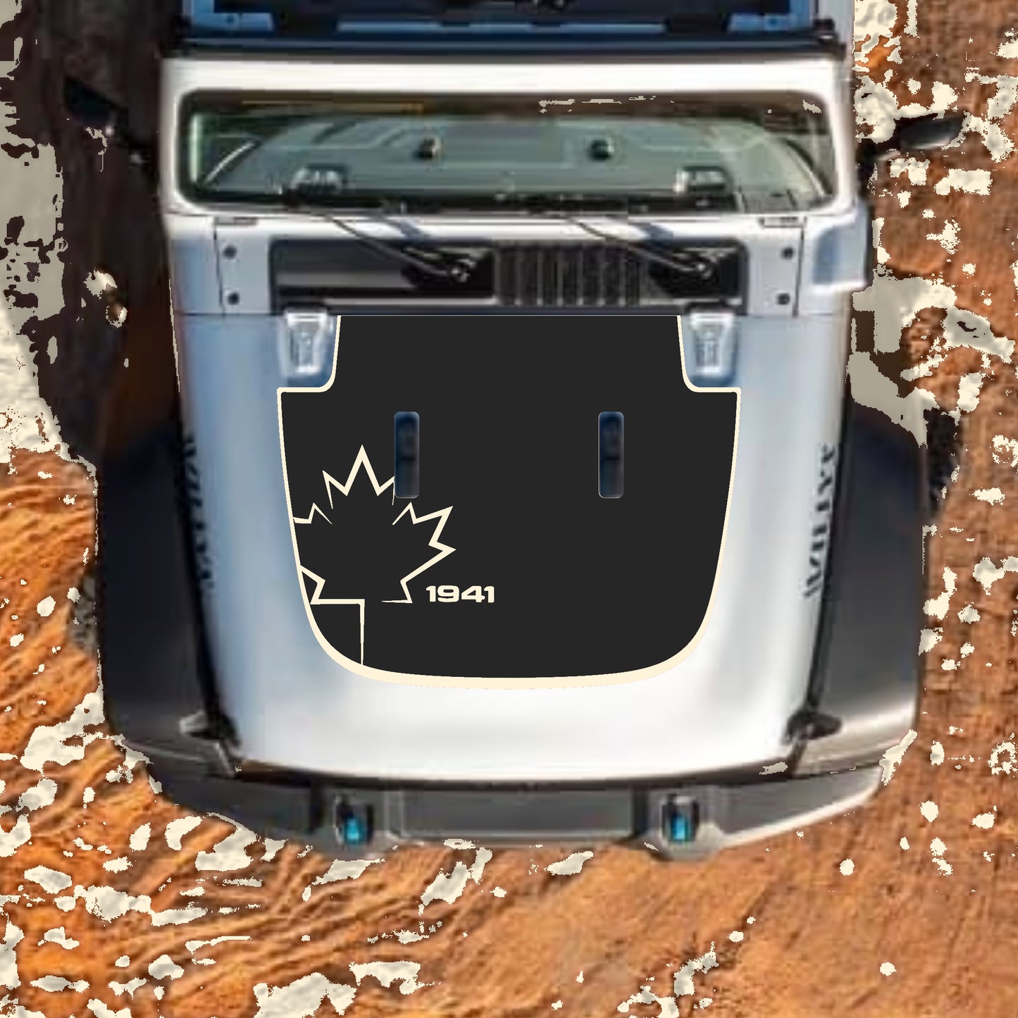 Hood Panel Decal/Sticker - Canada Leaf 1941 with Border Graphic Decal Graphic Kit - For Jeep JL JLU Sahara 2018-2025 - Premium Vinyl
