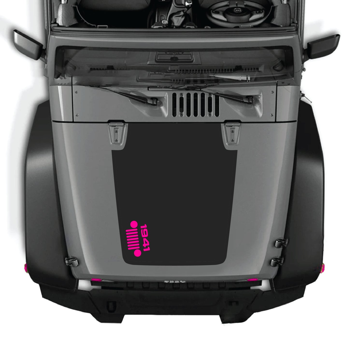 Left side hood decal with 1941 grill graphic for Jeep Wrangler JK JKU, made from premium vinyl by CarCode.