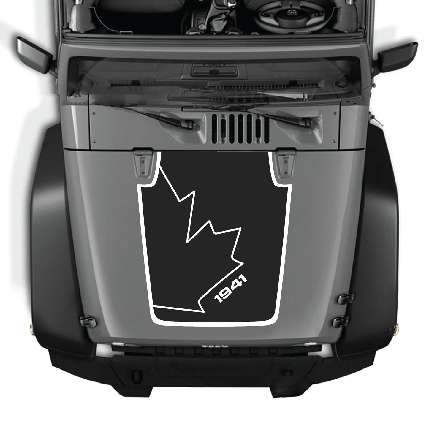 Canada full leaf hood decal with border graphic kit on Jeep Wrangler JK JKU, made of premium vinyl for a bold look.