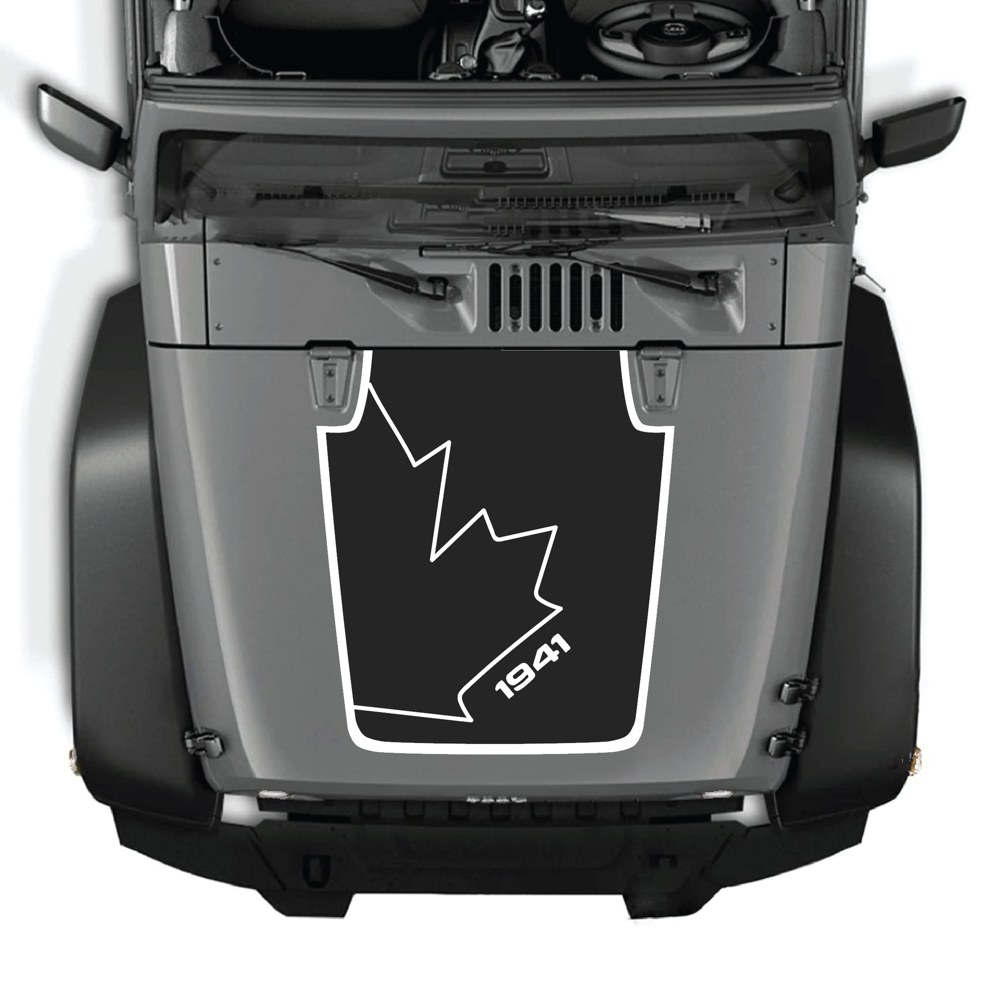 Canada full leaf hood decal with border graphic kit on Jeep Wrangler JK JKU, made of premium vinyl for a bold look.