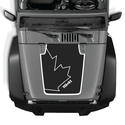 Canada full leaf hood decal with border graphic kit on Jeep Wrangler JK JKU, made of premium vinyl for a bold look.