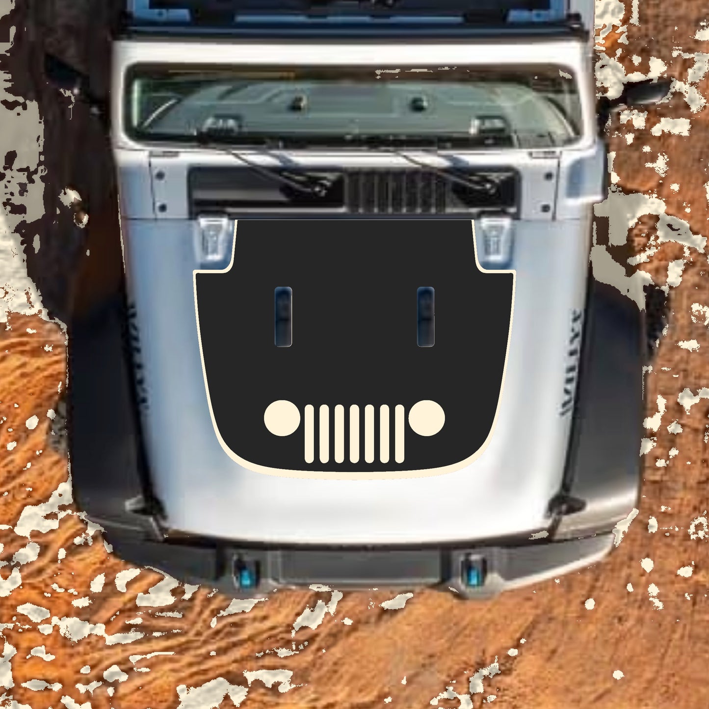 Hood Panel Decal/Sticker - Full Grill with Border Graphic Decal Graphic Kit - For Jeep JL JLU Sahara 2018-2025 - Premium Vinyl