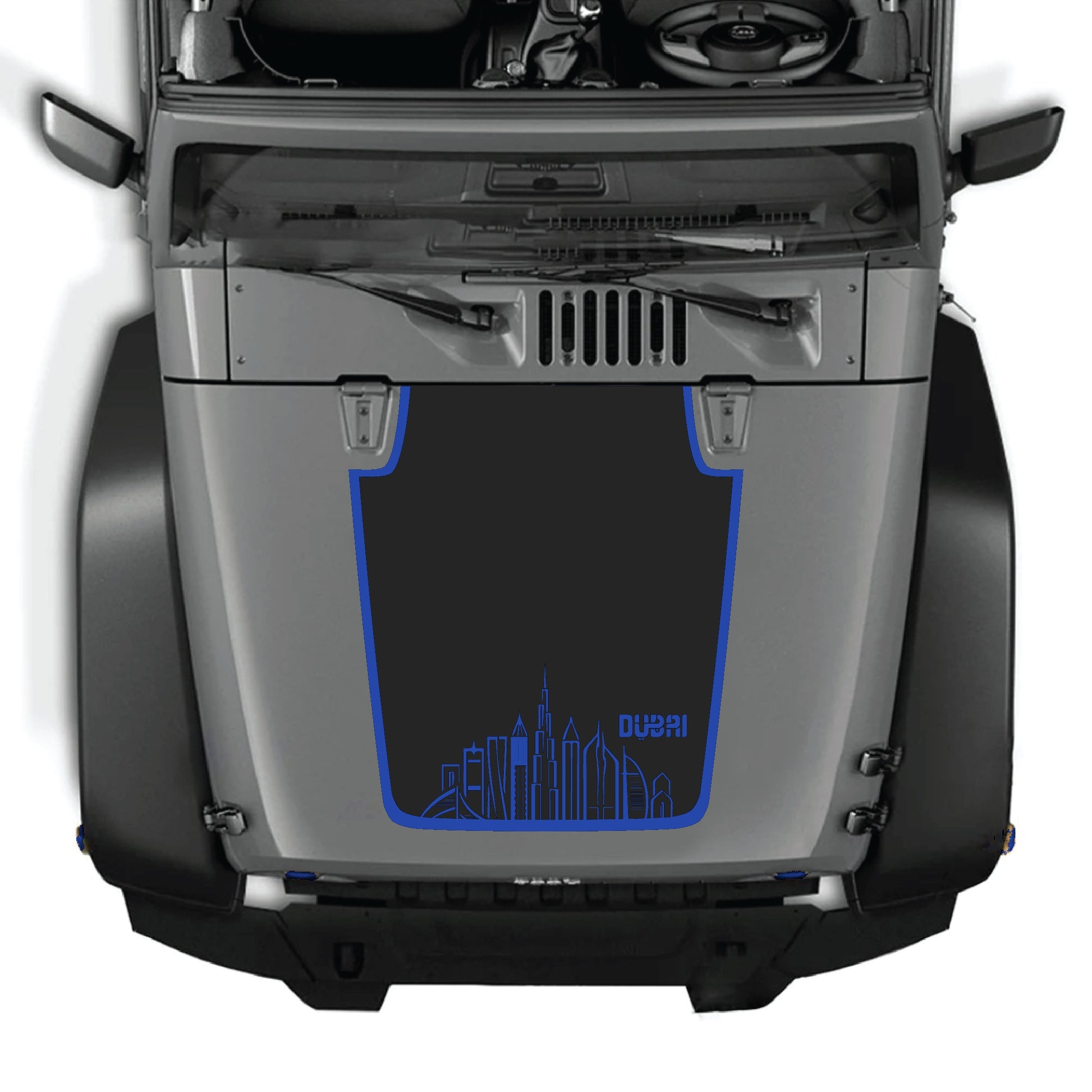 Dubai hood decal with border graphic kit for Jeep Wrangler JK JKU 2007-2018, made of premium vinyl.
