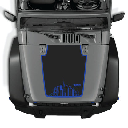 Dubai hood decal with border graphic kit for Jeep Wrangler JK JKU 2007-2018, made of premium vinyl.