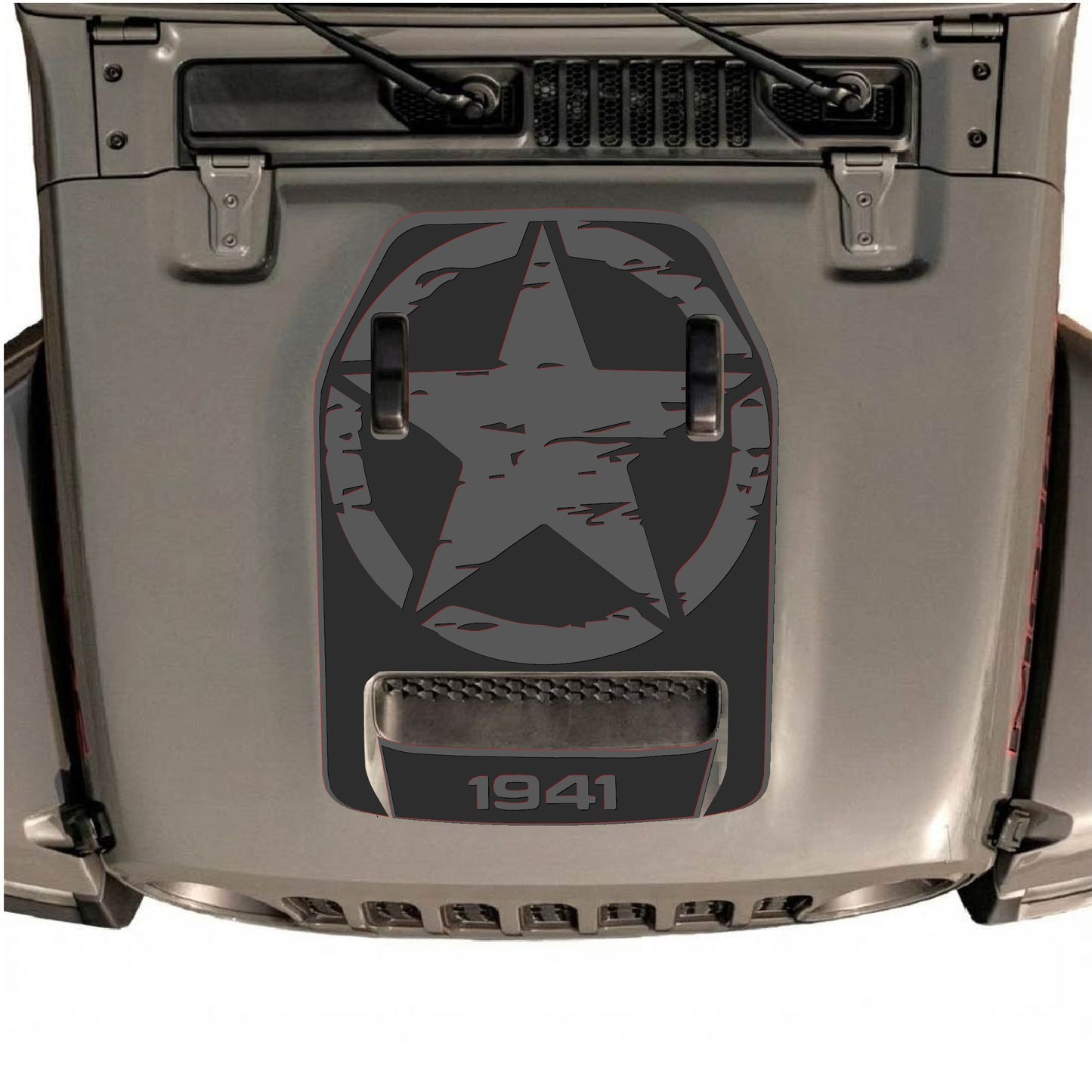 Hood Panel Decal/Sticker - 1941 Full Star with Border Graphic Decal Graphic Kit - For Jeep JL JLU 392 2018 - Premium Vinyl