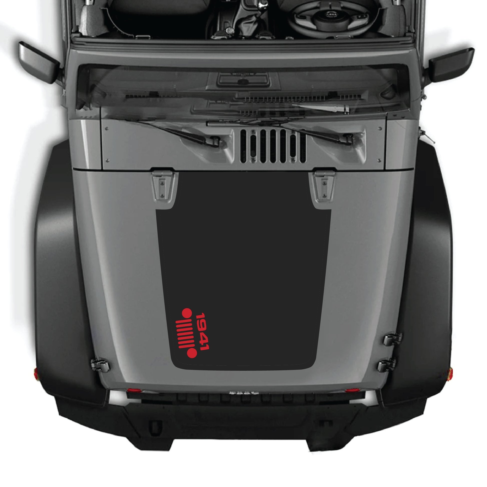 Left side hood decal with 1941 grill graphic for Jeep Wrangler JK JKU 2007-2018, made from premium vinyl by CarCode.