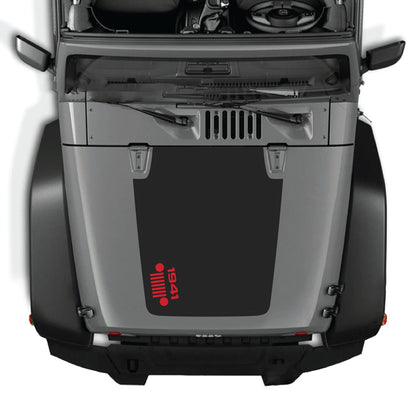 Left side hood decal with 1941 grill graphic for Jeep Wrangler JK JKU 2007-2018, made from premium vinyl by CarCode.