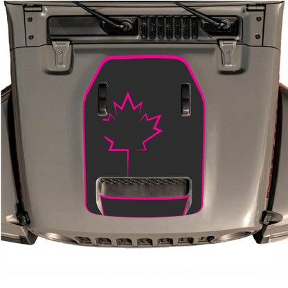 Hood Panel Decal/Sticker - Canada Leaf with Border Graphic Decal Graphic Kit - For Jeep JL JLU 392 2018 - Premium Vinyl