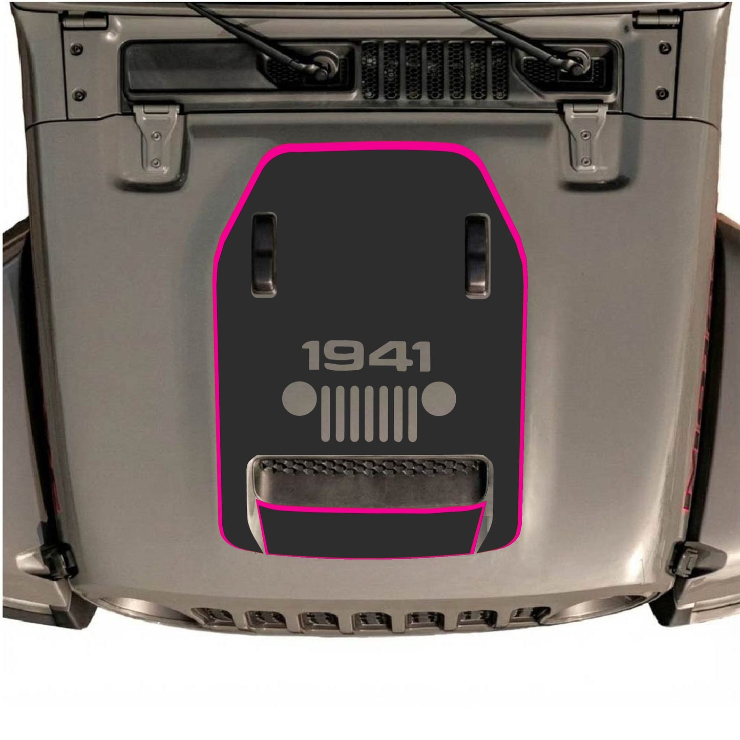 Hood Panel Decal/Sticker - 1941 Center Grill with Border Graphic Decal Graphic Kit - For Jeep JL JLU 392 2018 - Premium Vinyl