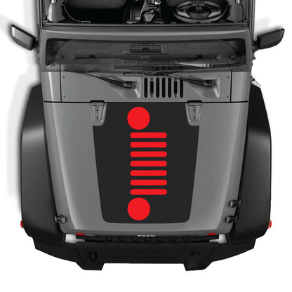 Vertical grill decal graphic kit for Jeep Wrangler JK JKU, premium vinyl hood panel sticker by CarCode, fits 2007-2018 models.