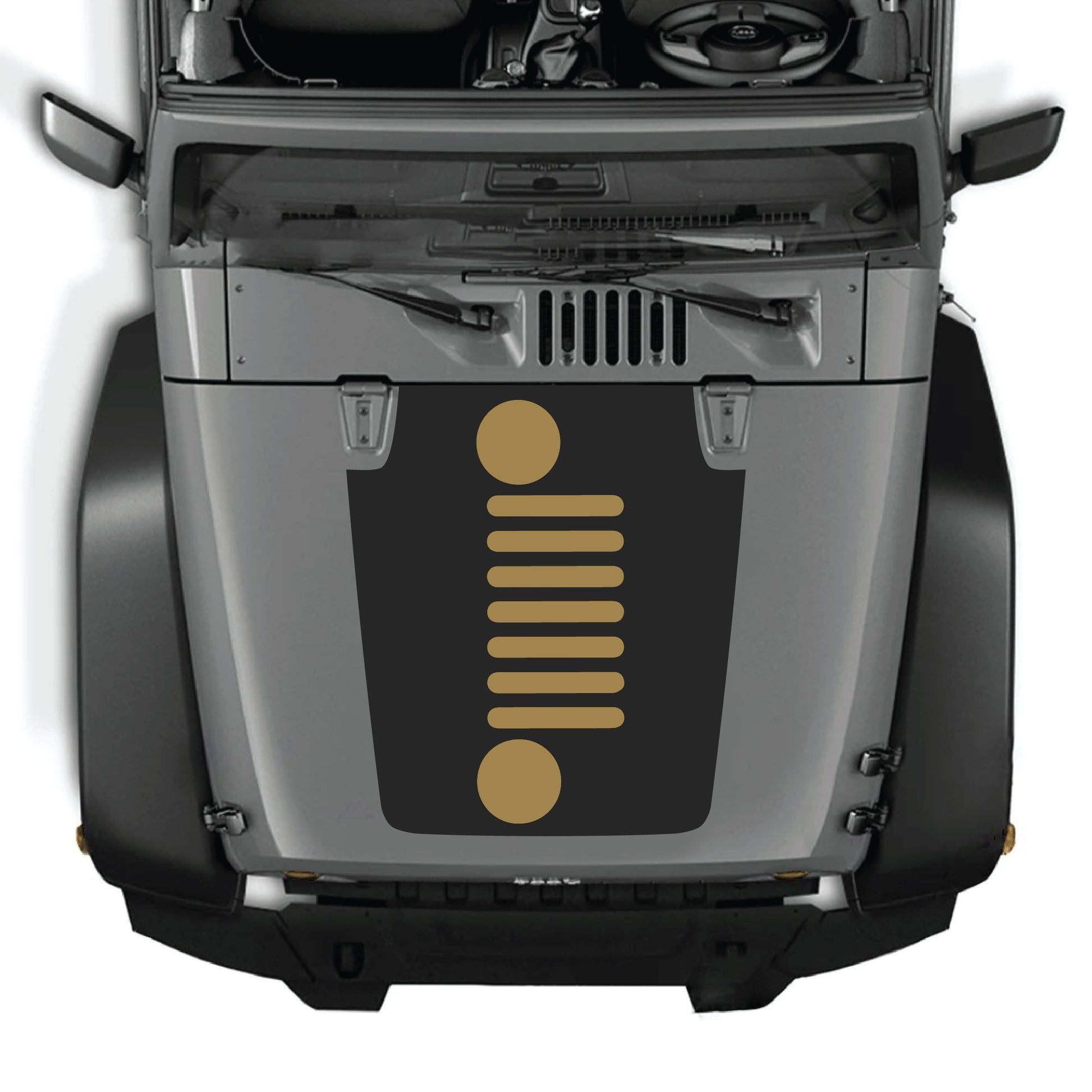 Vertical grill hood decal graphic kit for Jeep Wrangler JK JKU 2007-2018, made of premium vinyl by CarCode.