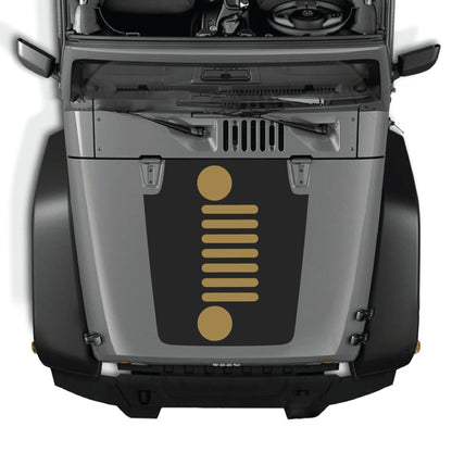 Vertical grill hood decal graphic kit for Jeep Wrangler JK JKU 2007-2018, made of premium vinyl by CarCode.