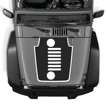 Vertical grill hood decal graphic kit for Jeep Wrangler JK JKU 2007-2018, premium vinyl CarCode hood panel sticker.