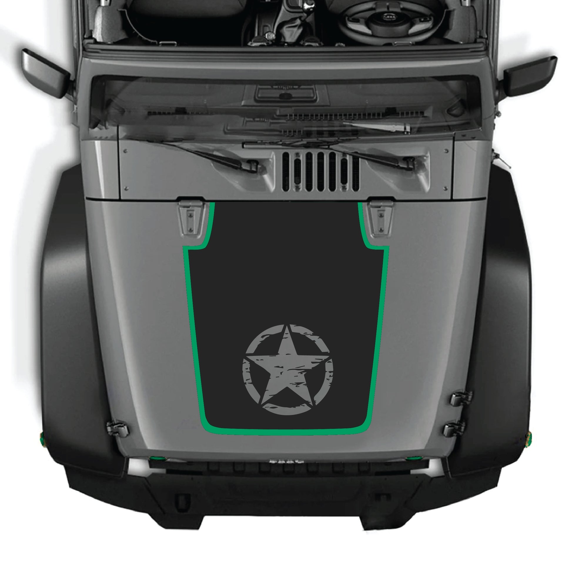 Calcomanía para el capó del Jeep Wrangler JK JKU con estrella central, adhesivo premium de vinilo negro de CarCode.