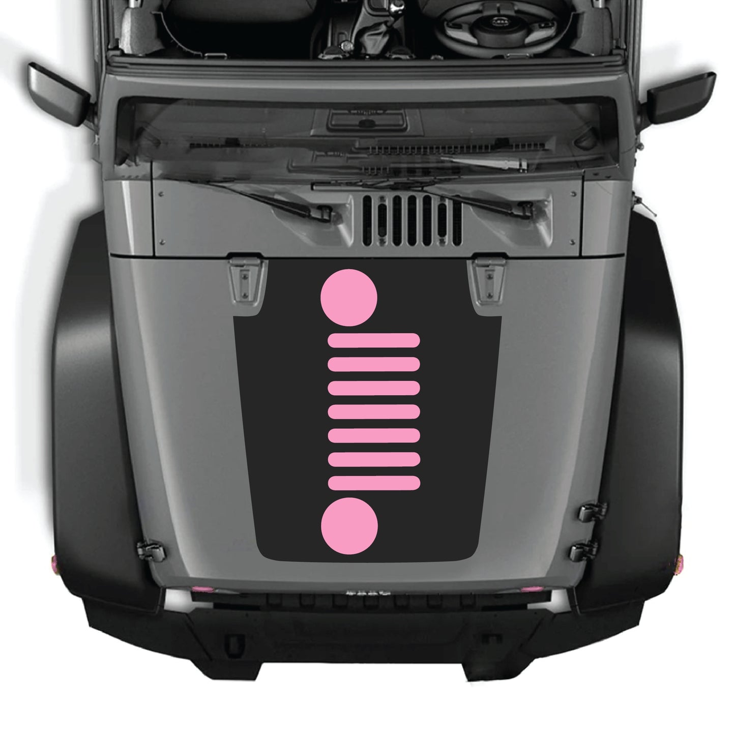 Vertical Jeep Wrangler JK JKU hood decal graphic kit by CarCode, made of premium vinyl, featuring bold decal design on the hood.