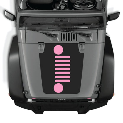 Vertical Jeep Wrangler JK JKU hood decal graphic kit by CarCode, made of premium vinyl, featuring bold decal design on the hood.