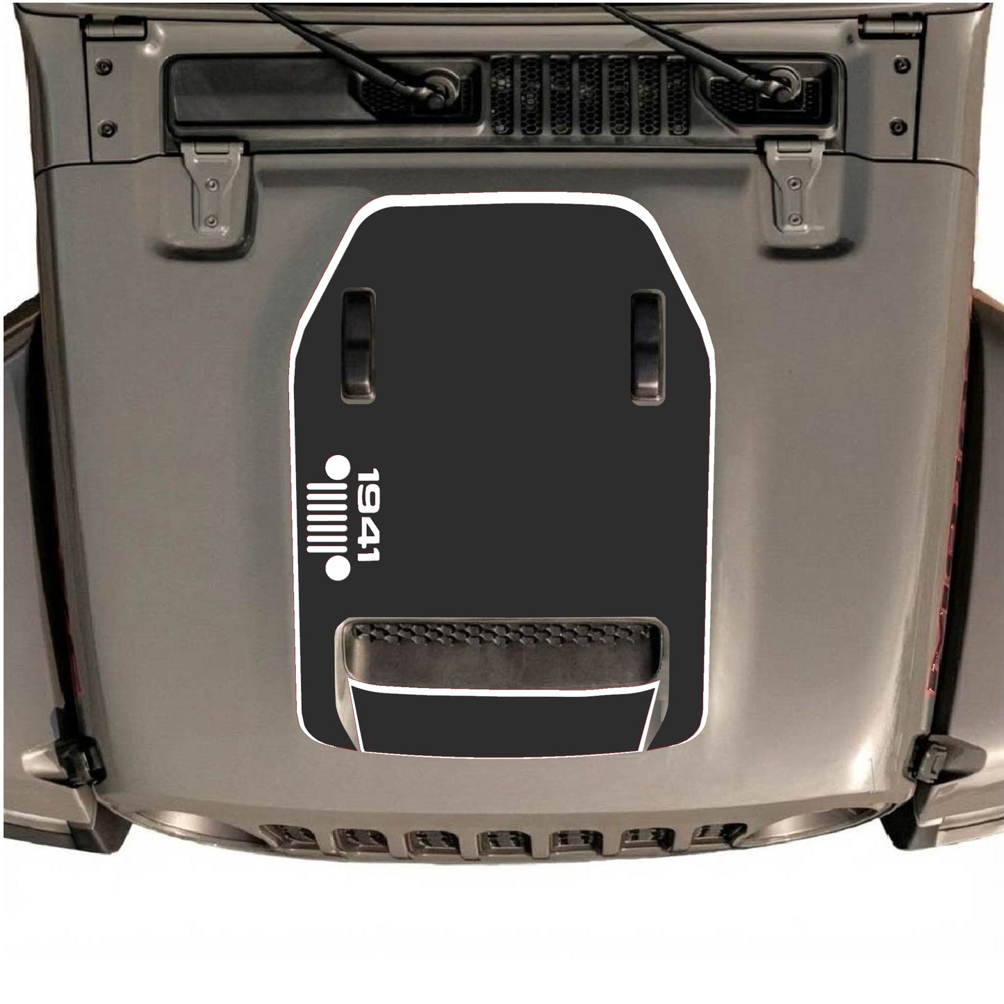 Hood Panel Decal/Sticker - 1941 Left Side Grill with Border Graphic Decal Graphic Kit - For Jeep JL JLU 392 2018 - Premium Vinyl