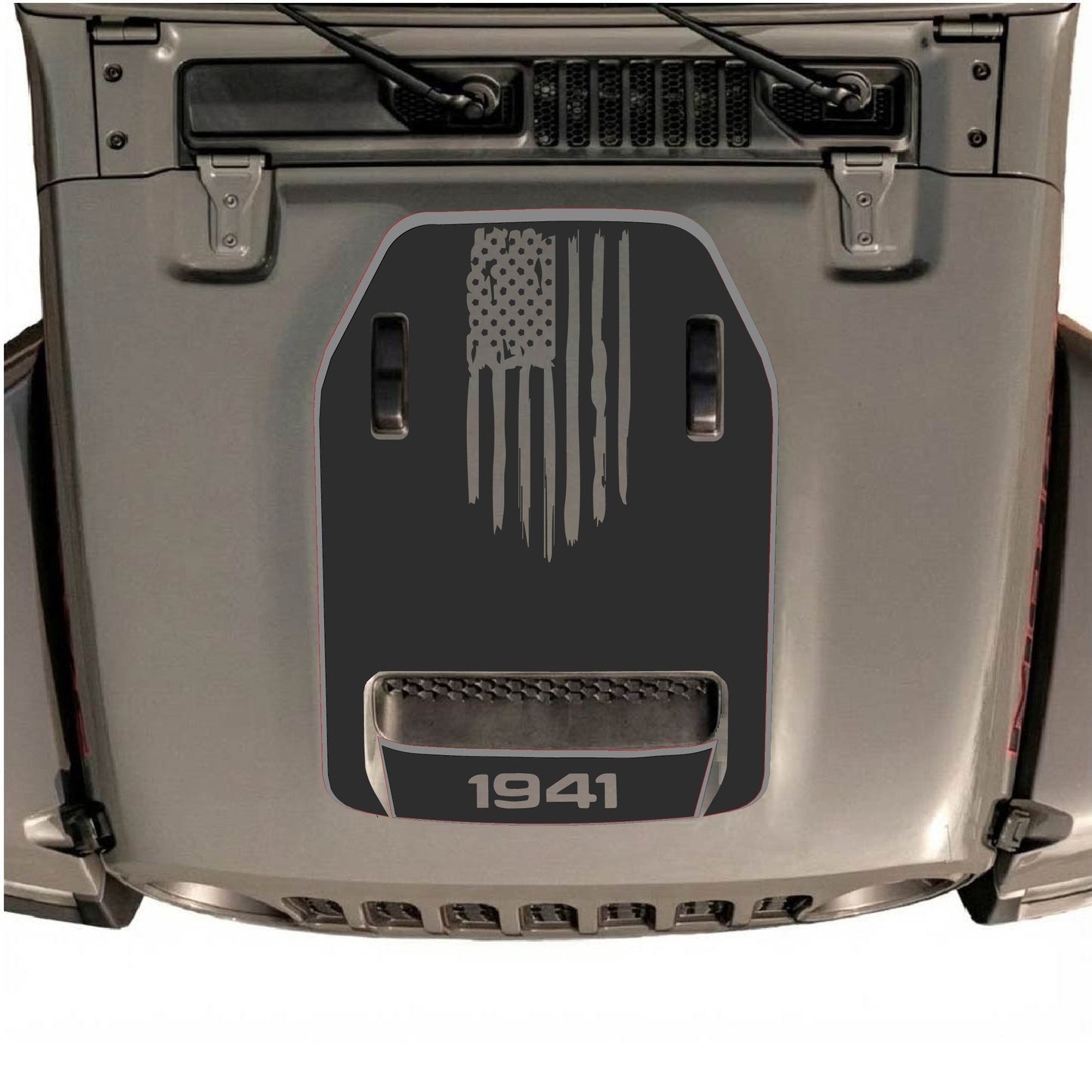 Hood Panel Decal/Sticker - 1941 America Flag with Border Graphic Decal Graphic Kit - For Jeep JL JLU 392 2018 - Premium Vinyl