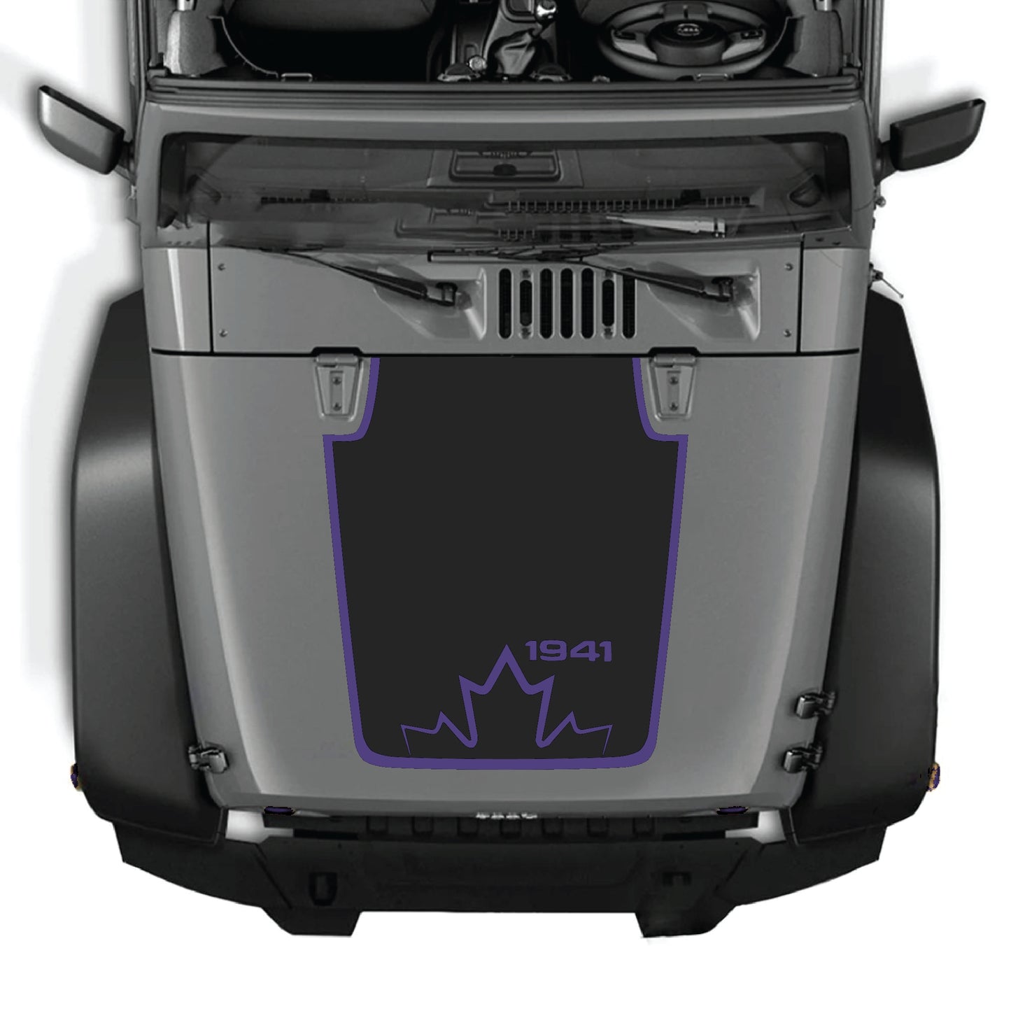 Canada 1941 hood decal with border graphic kit on Jeep Wrangler JK JKU, made of premium vinyl, for model years 2007-2018.