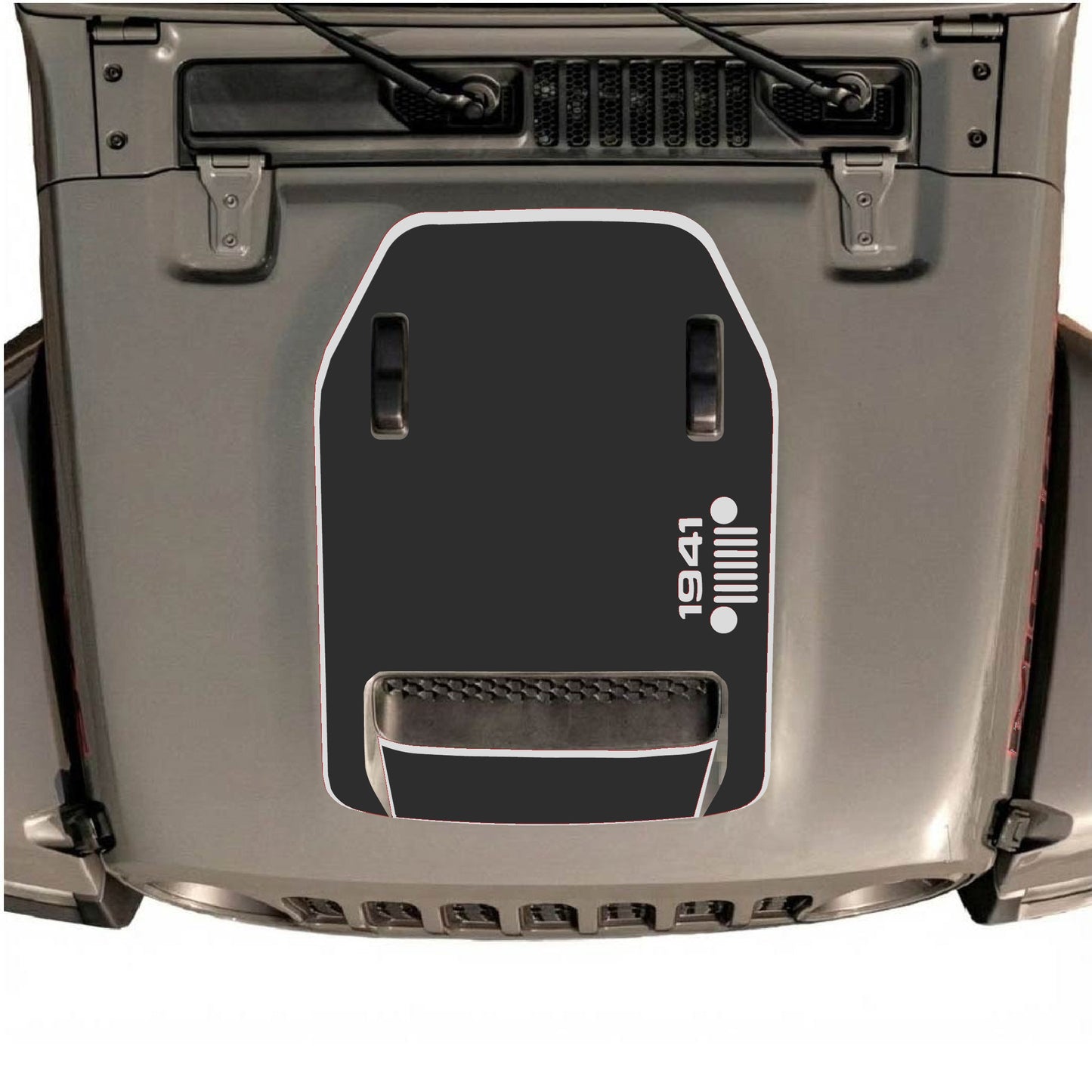 Hood Panel Decal/Sticker - 1941 Right Side Grill with Border Graphic Decal Graphic Kit - For Jeep JL JLU 392 2018 - Premium Vinyl