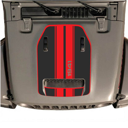 Hood Panel Decal/Sticker - 1941 Stripes with Border Graphic Decal Graphic Kit - For Jeep JL JLU 392 2018 - Premium Vinyl