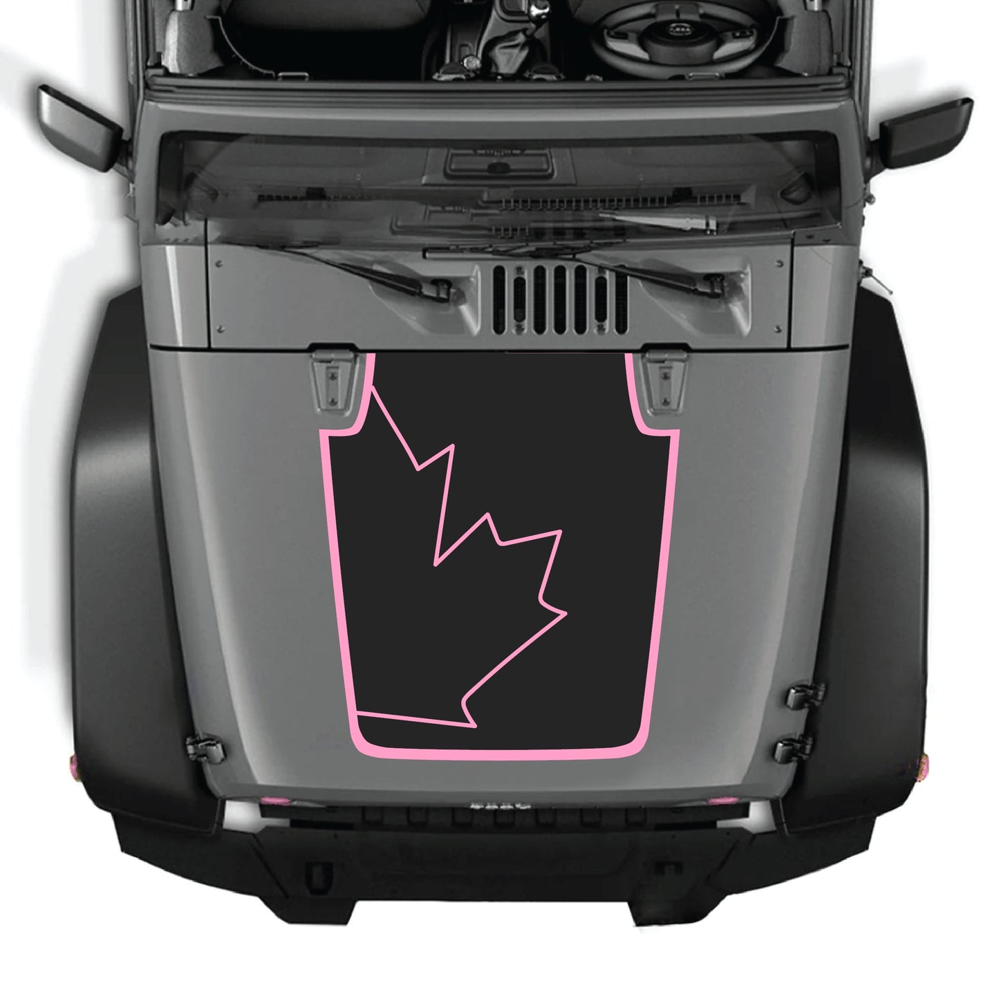 Canada full leaf hood decal with border for Jeep Wrangler JK JKU 2007-2018, made of premium vinyl by CarCode.