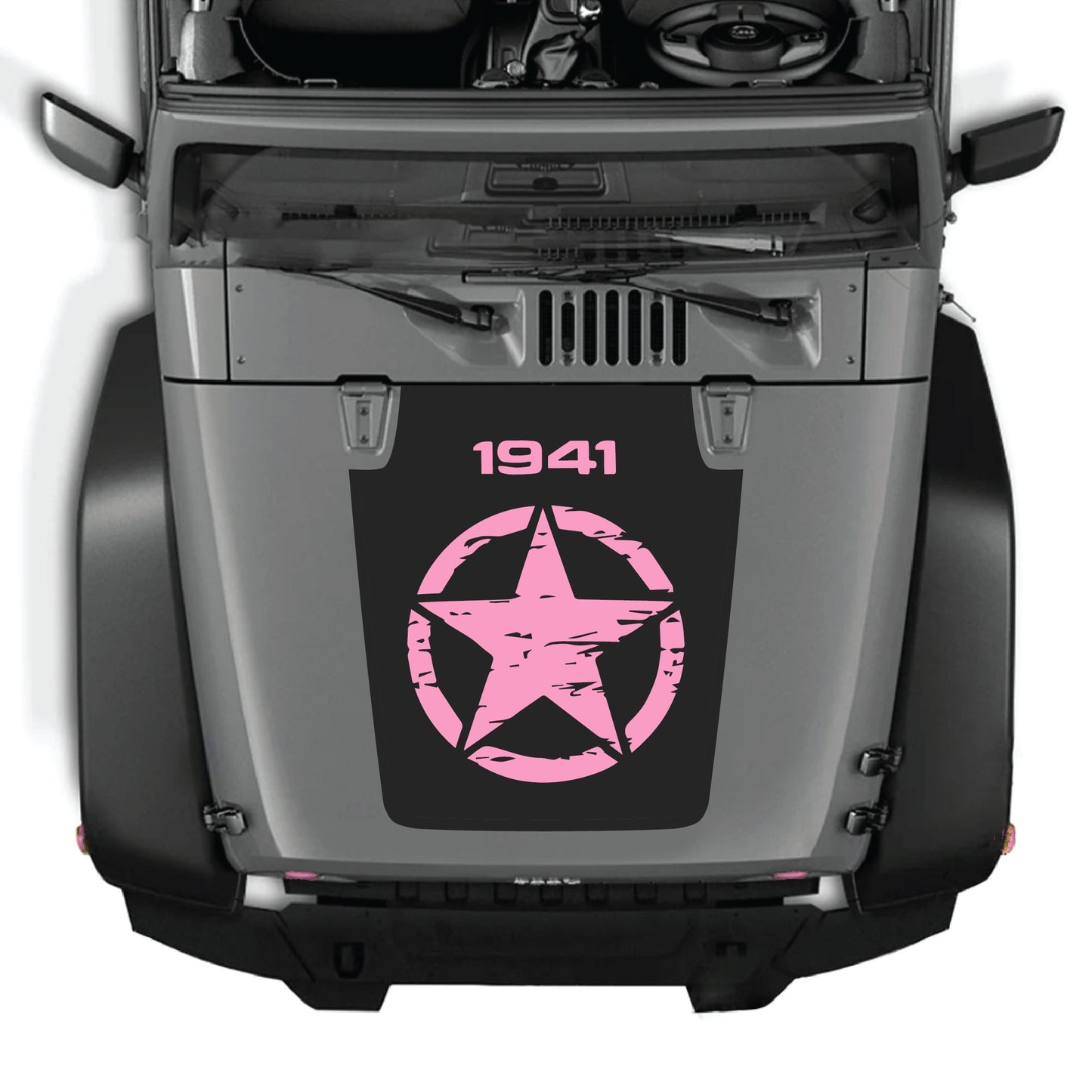 Full star hood decal graphic kit for Jeep Wrangler JK/JKU 2007-2018, made of durable premium vinyl by CarCode.