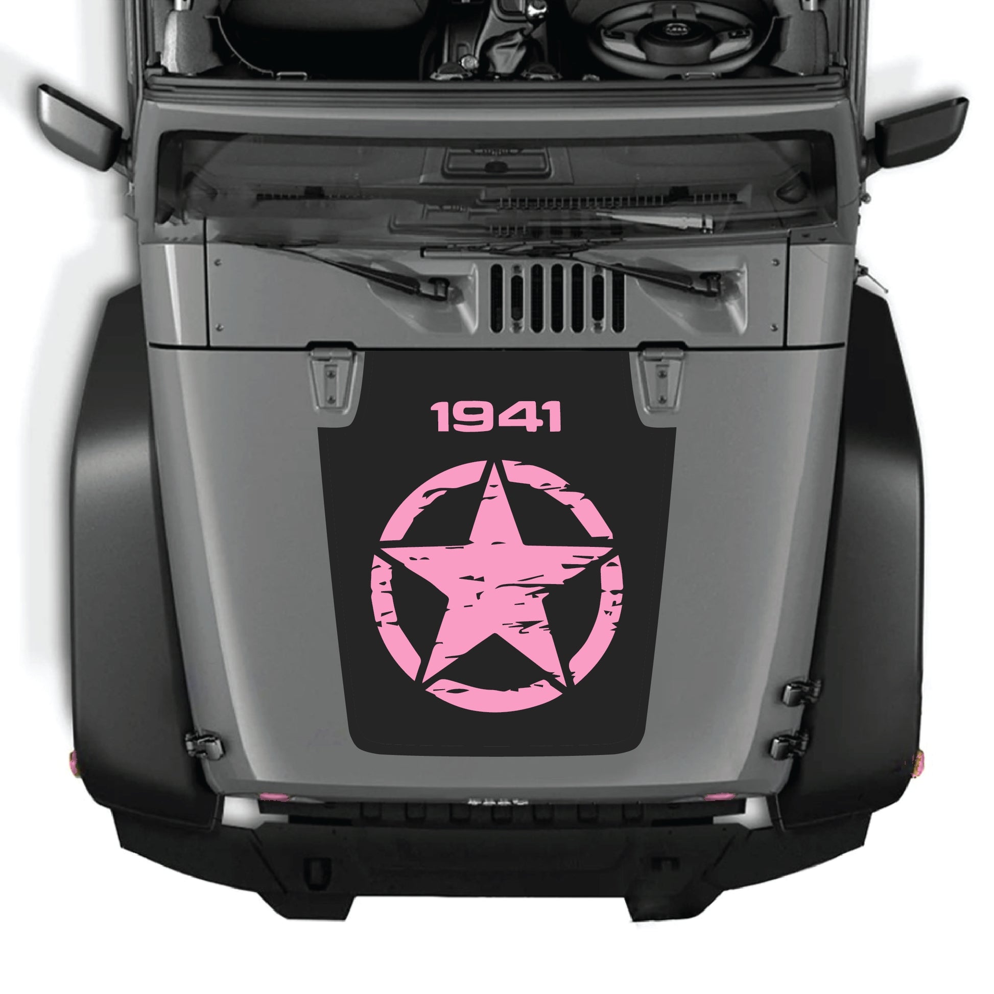 Full star hood decal graphic kit for Jeep Wrangler JK/JKU 2007-2018, made of durable premium vinyl by CarCode.
