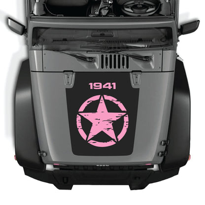 Full star hood decal graphic kit for Jeep Wrangler JK/JKU 2007-2018, made of durable premium vinyl by CarCode.