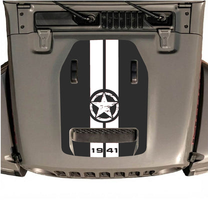 Hood Panel Decal/Sticker - 1941 Star & Stripes Graphic Decal Graphic Kit - For Jeep JL JLU 392 2018 - Premium Vinyl
