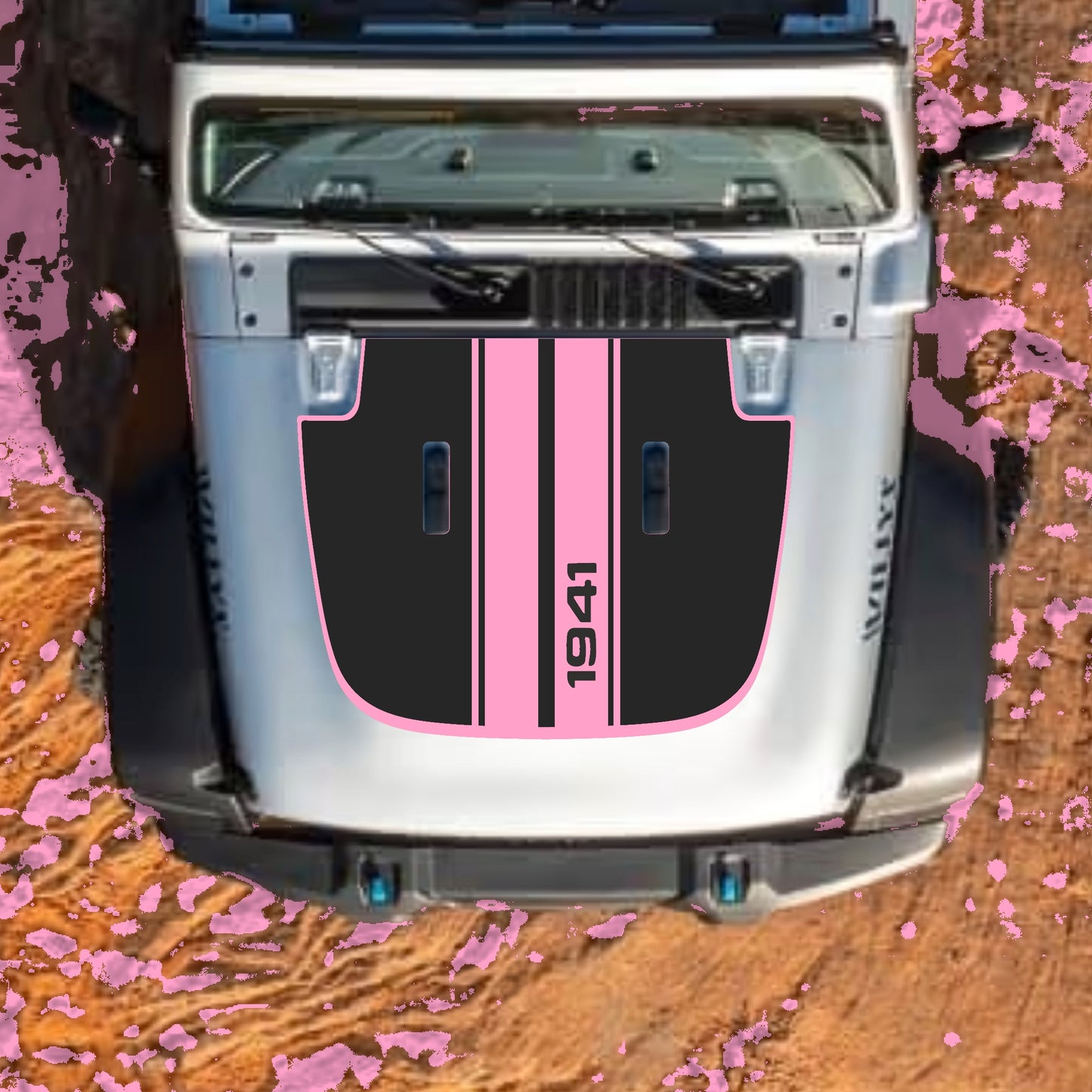 Hood Panel Decal/Sticker - 1941 Stripes with Border Graphic Decal Graphic Kit - For Jeep JL JLU Sahara 2018-2025 - Premium Vinyl