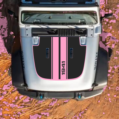 Hood Panel Decal/Sticker - 1941 Stripes with Border Graphic Decal Graphic Kit - For Jeep JL JLU Sahara 2018-2025 - Premium Vinyl