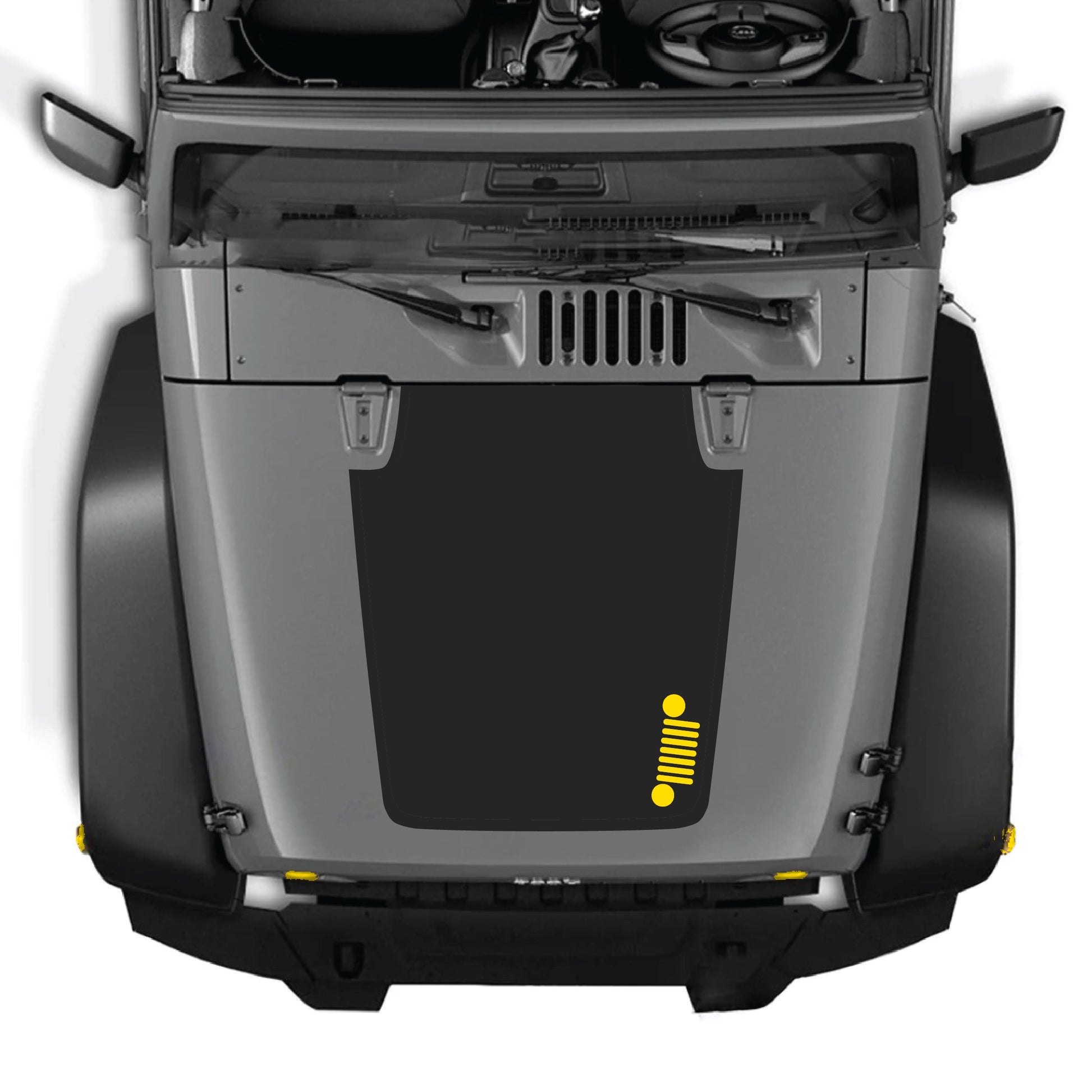Right side Jeep Wrangler JK JKU hood decal graphic kit by CarCode, featuring bold vinyl decal design on vehicle's hood panel.