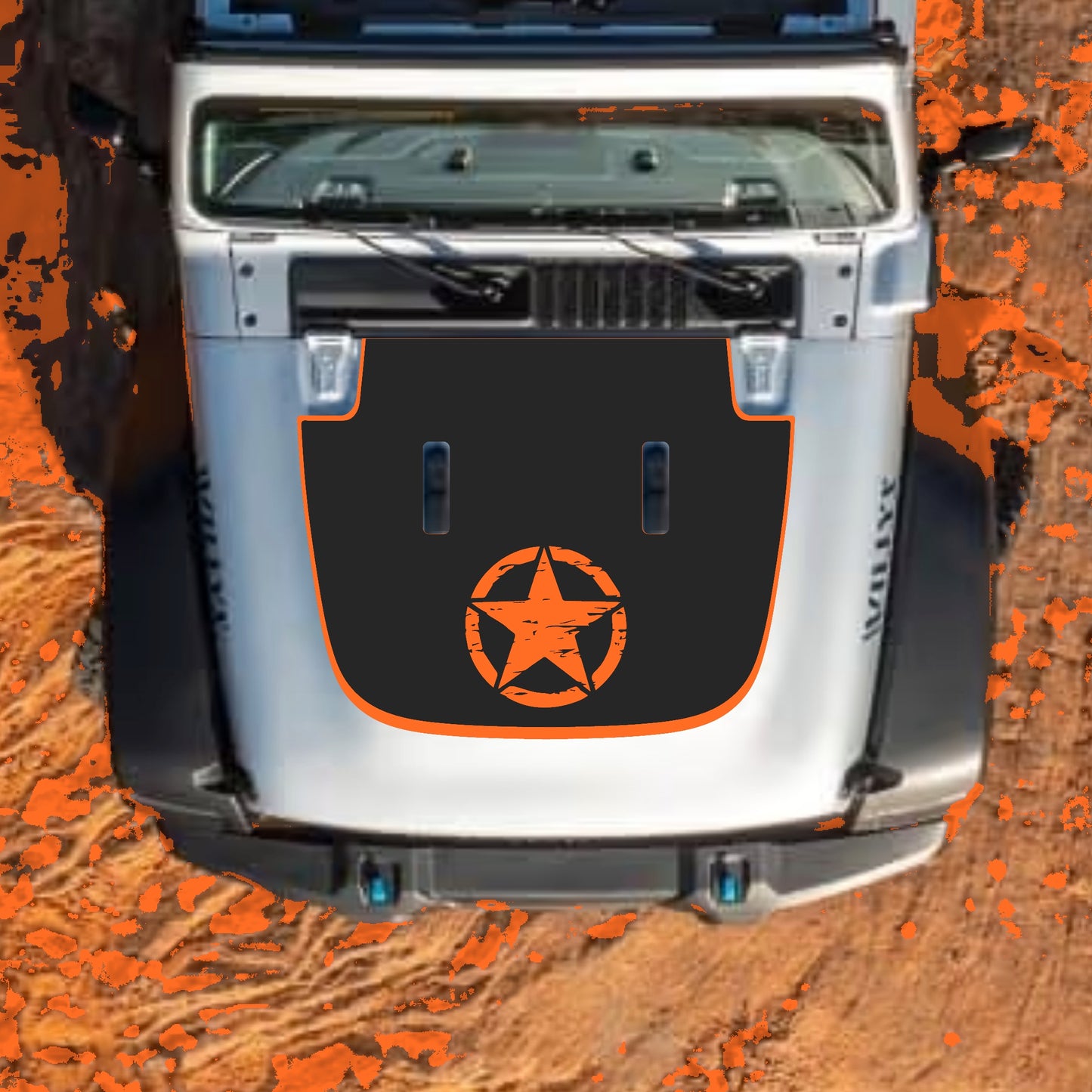 Hood Panel Decal/Sticker - Full Star with Border Graphic Decal Graphic Kit - For Jeep JL JLU Sahara 2018-2025 - Premium Vinyl