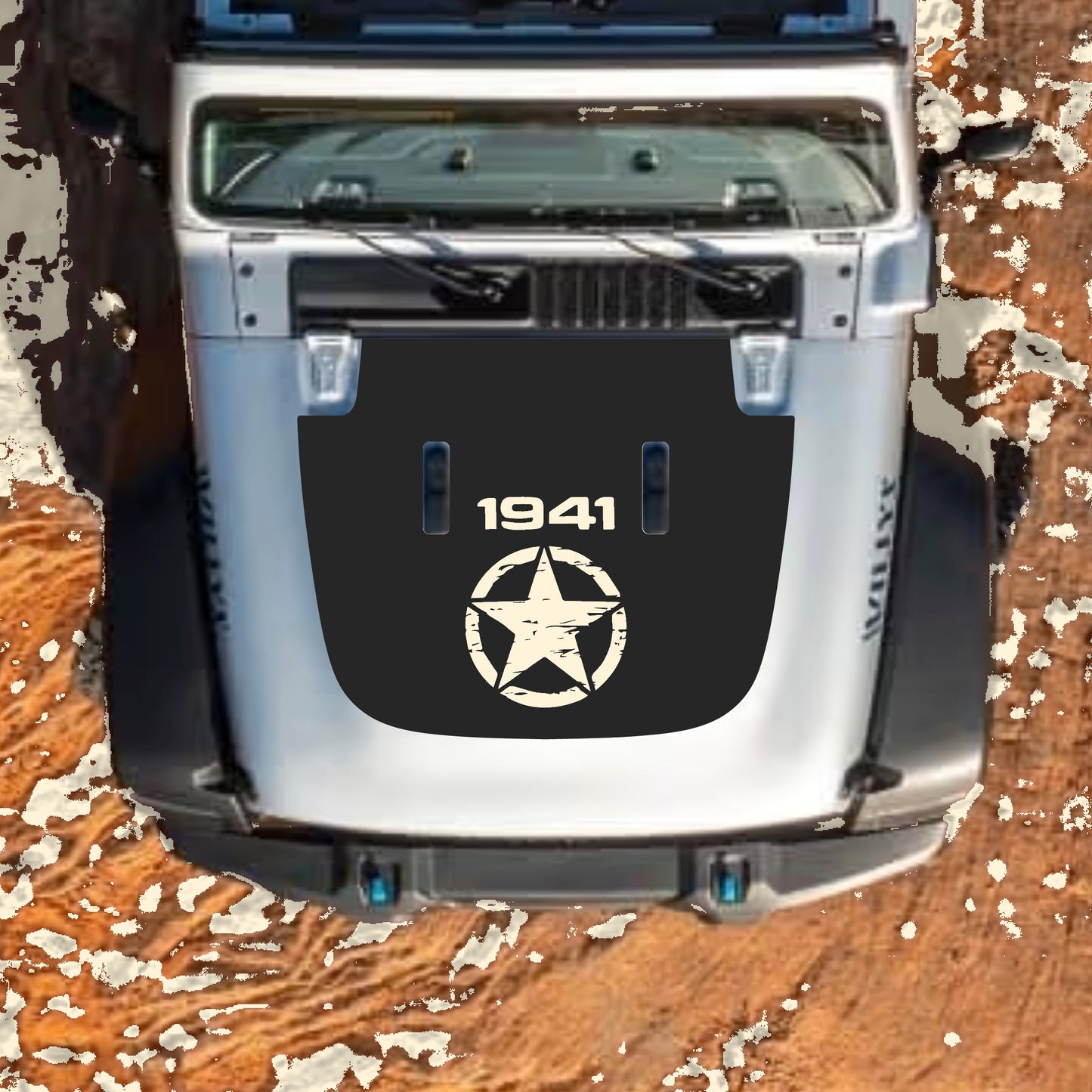 Hood Panel Decal/Sticker - Full Star 1941 Graphic Decal Graphic Kit - For Jeep JL JLU Sahara 2018-2025 - Premium Vinyl
